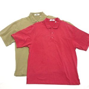 Lot of 2 (Red, Tan) Vintage 90s AM Player Combed Cotton Golf Polo Shirt Mens XL